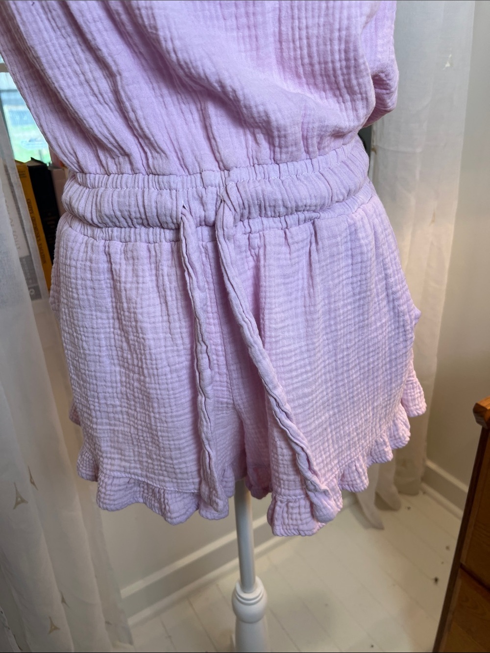 Ocean Drive Lilac Off-Shoulder Ruffle top romper size large. - Picture 4 of 7